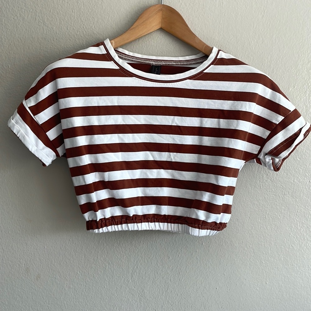 Striped Cropped Tee - White & Rust